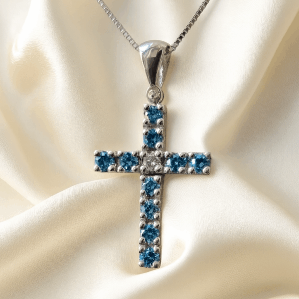 pendente croce diamanti blu