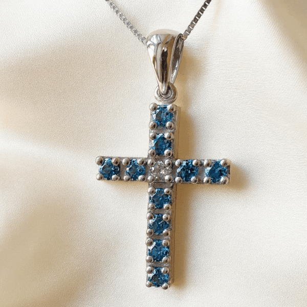 PENDENTE CROCE BLUE E DIAMANTE BIANCO CR05 - immagine 2